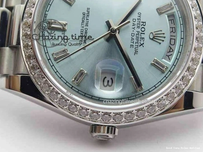 Best AAA Replica Sites 3699 BP Stylish SS Maker Best Ice SS On Bracelet Bezel Diamond ETA Day Blue 40mm Date Edition Dial 1228